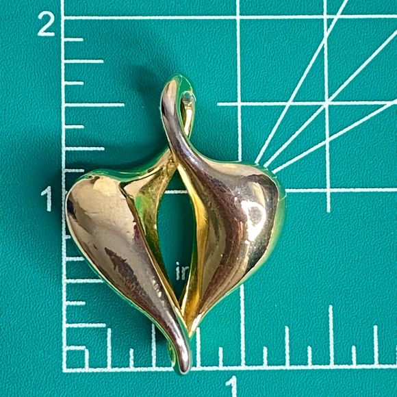 Modernist bstract Teardrop Heart? Gold Tone Pendant - Picture 7 of 7